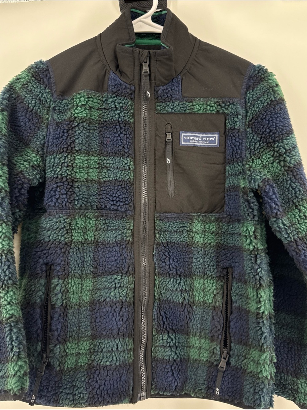 Vineyard Vines Youth Jacket Blue Green Sherpa Supershep Shacket Zip Up SZ S 8-10